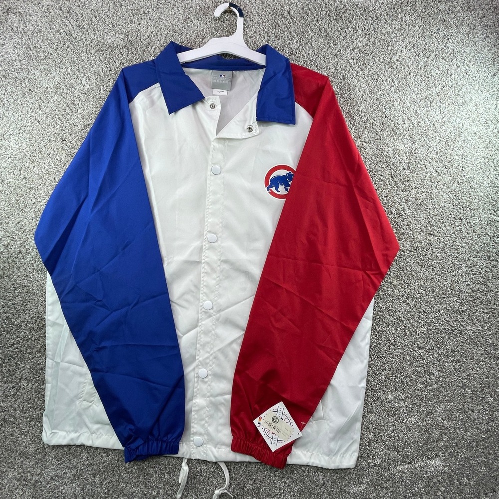 MLB Chicago Cubs Coaches Jacket LT White Blue Red NEW Snap Front Windbreaker